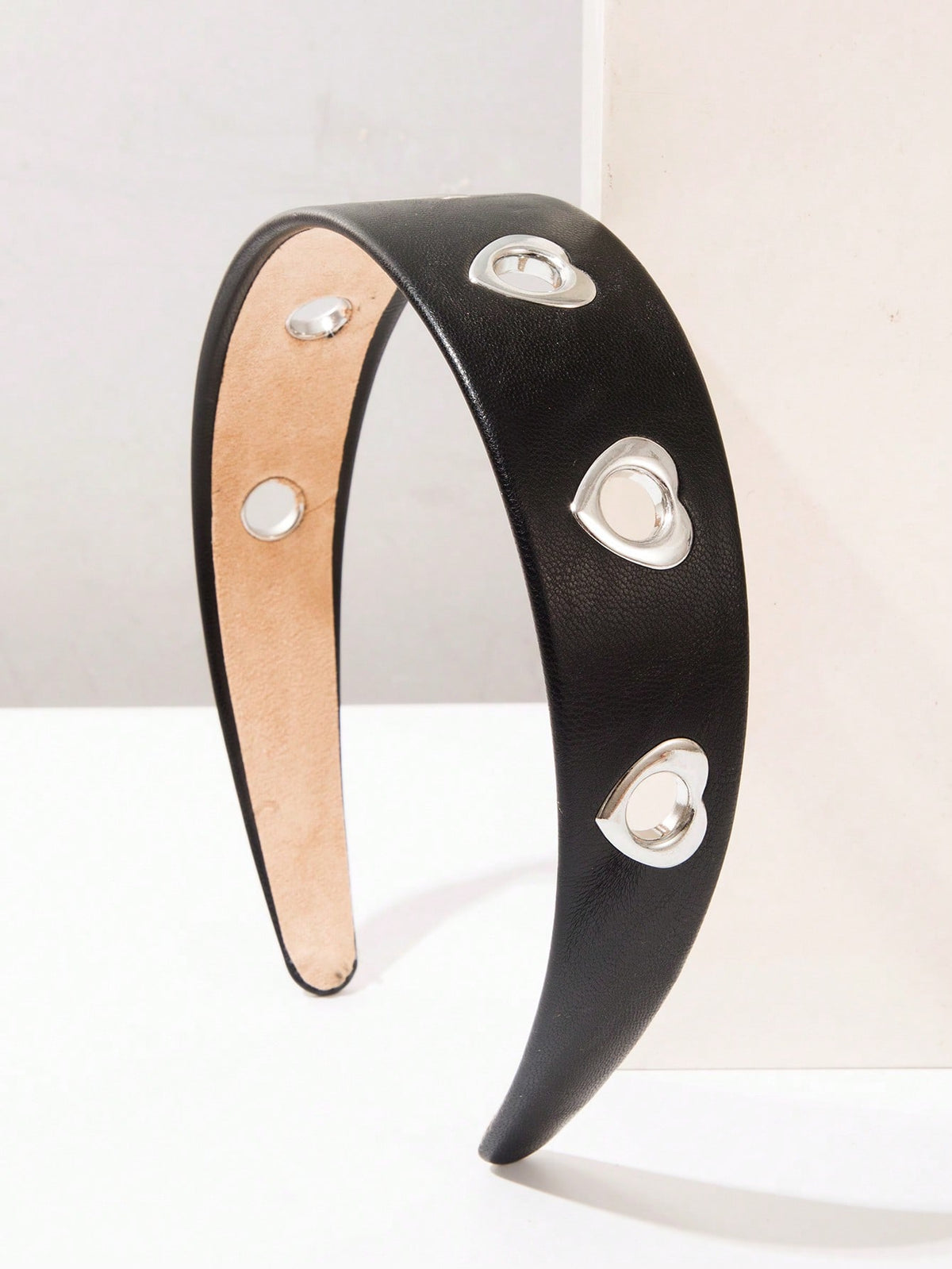 PU Leather Heart Eyelet Wide Headband