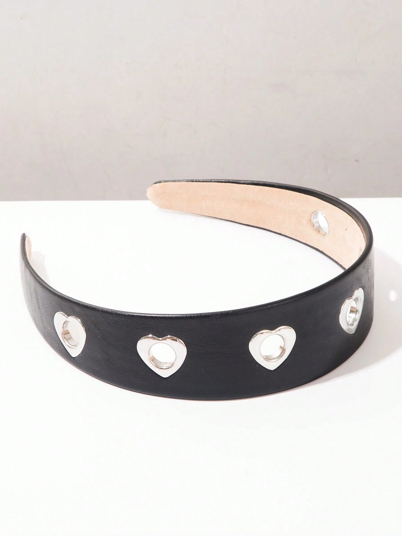 PU Leather Heart Eyelet Wide Headband