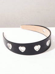 PU Leather Heart Eyelet Wide Headband