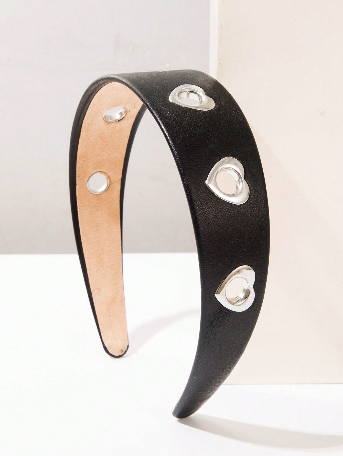 PU Leather Heart Eyelet Wide Headband