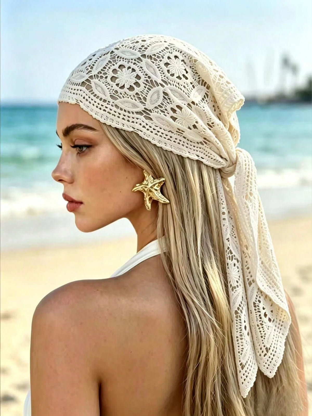1pc Floral Lace Scarf Headscarf Set