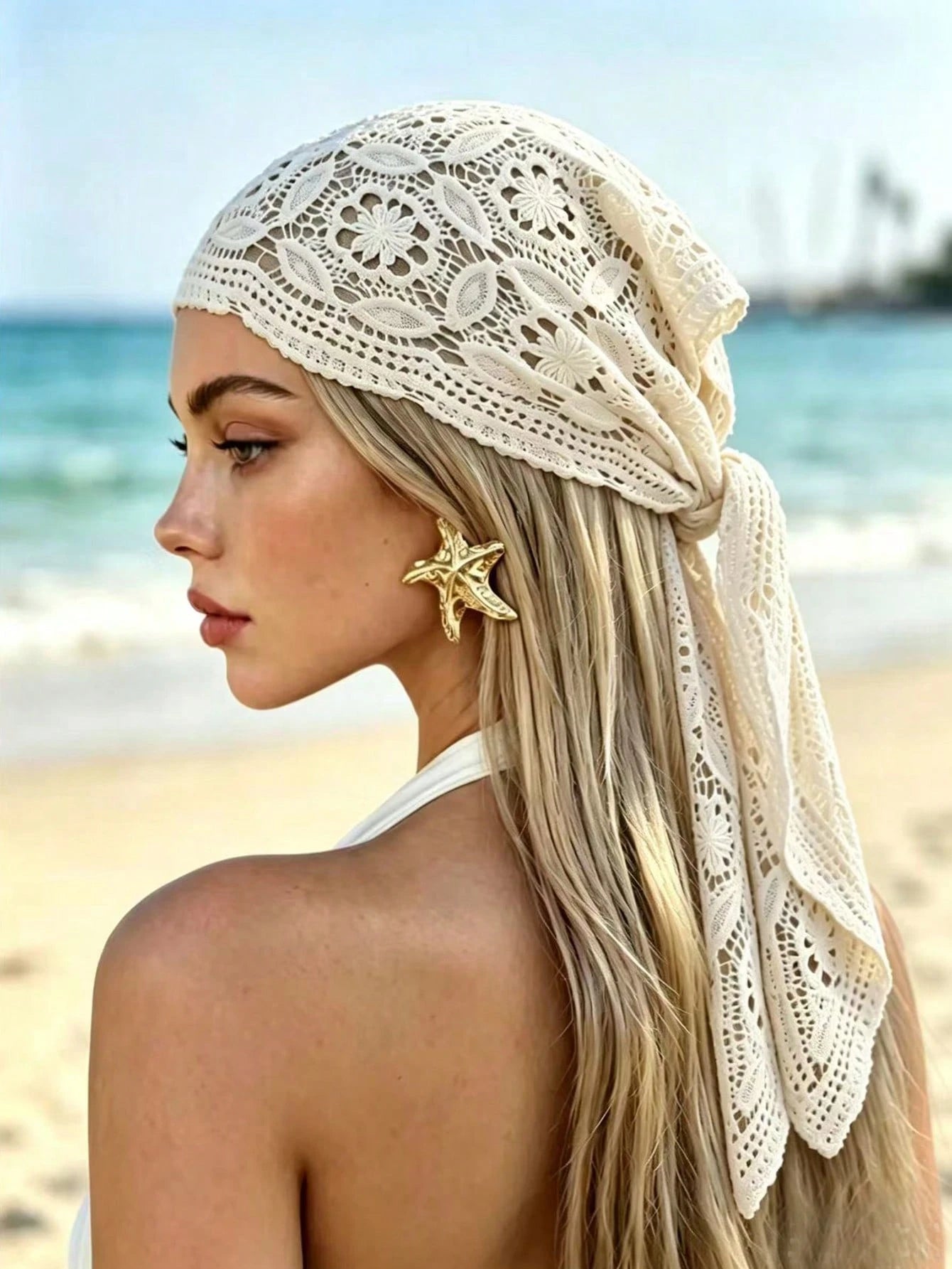 1pc Floral Lace Scarf Headscarf Set