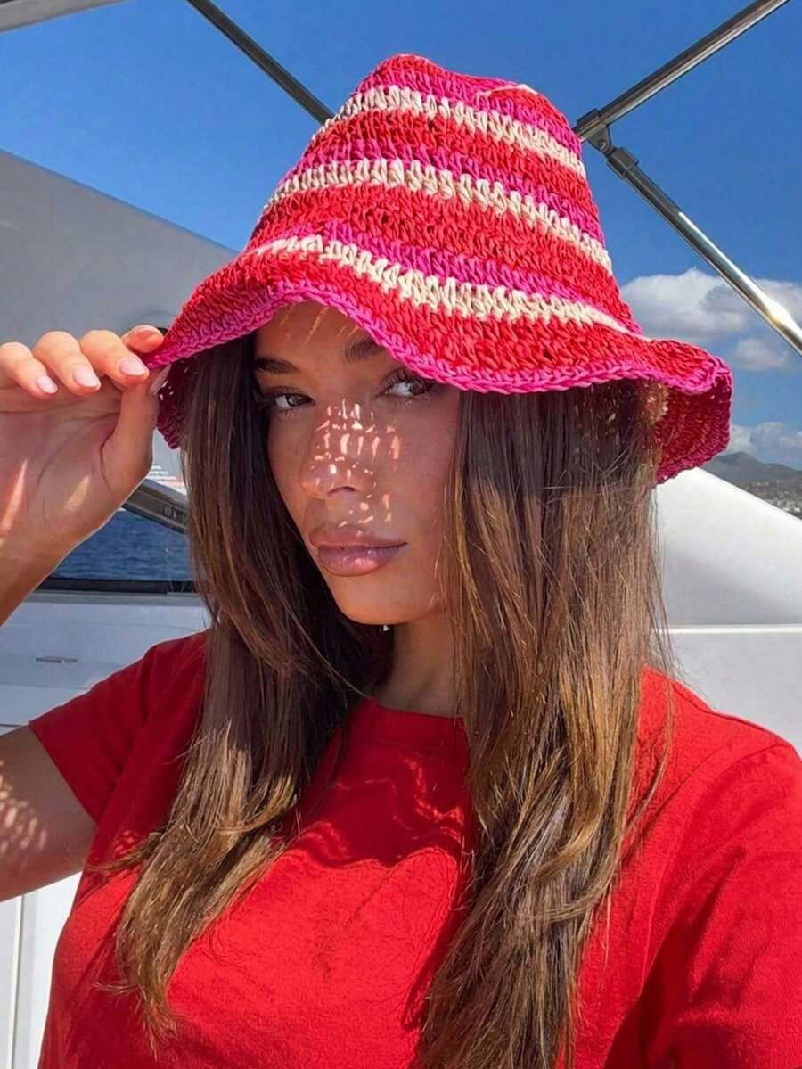 1pc Rainbow Straw Bucket Hat