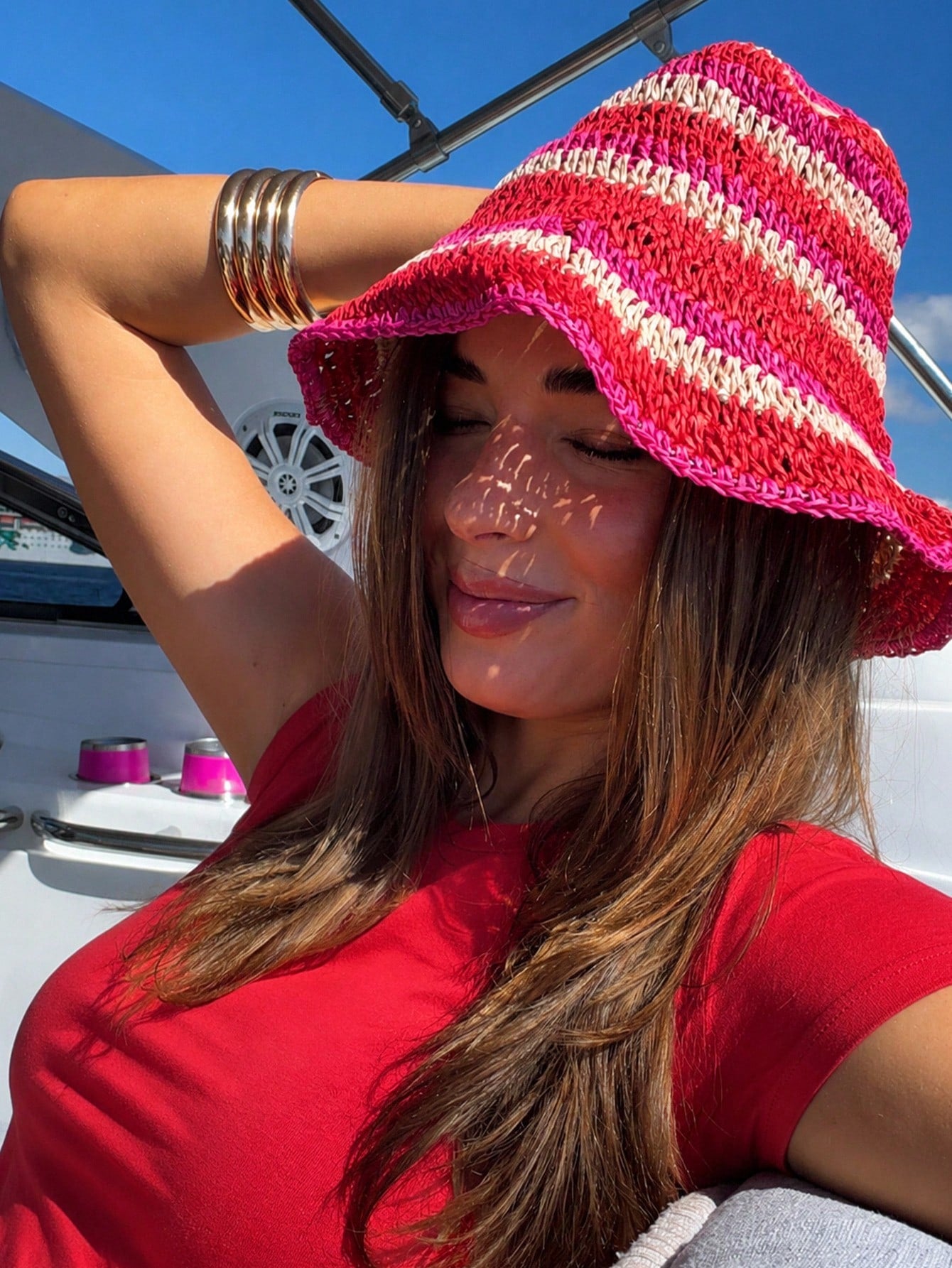 1pc Rainbow Straw Bucket Hat