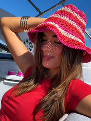 1pc Rainbow Straw Bucket Hat