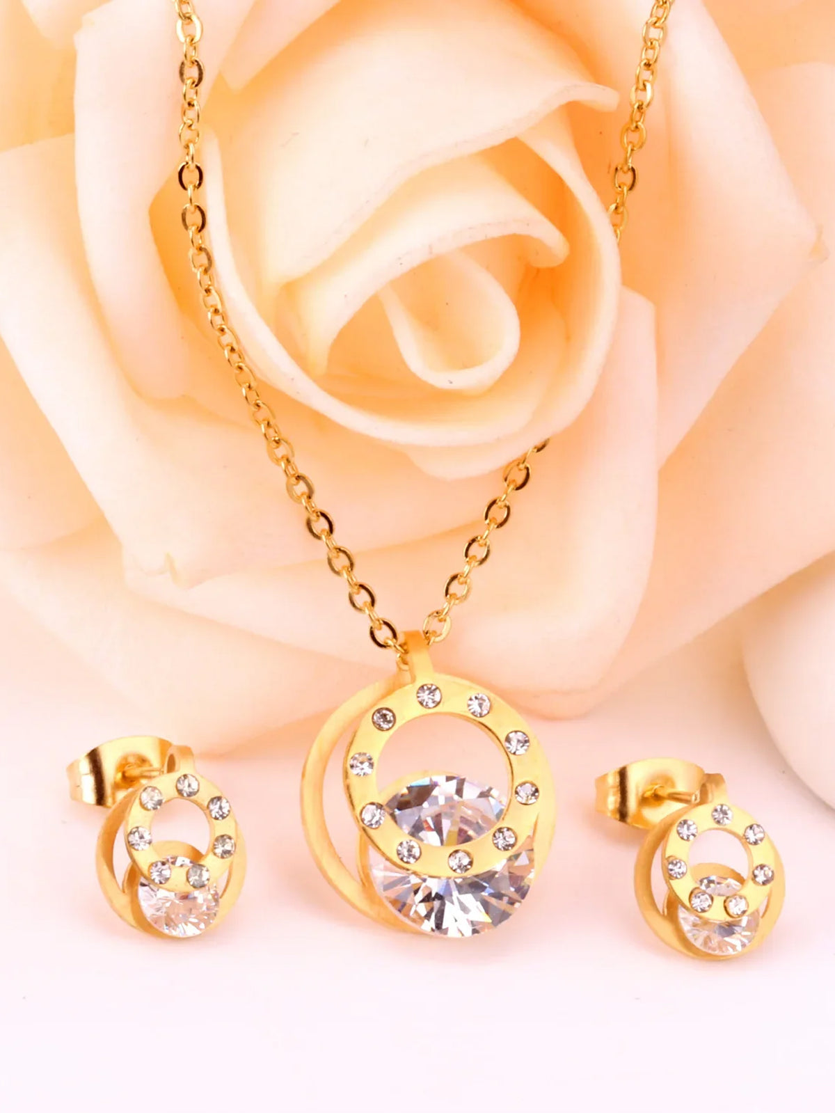 3pcs Stainless Steel Zircon Jewelry Set