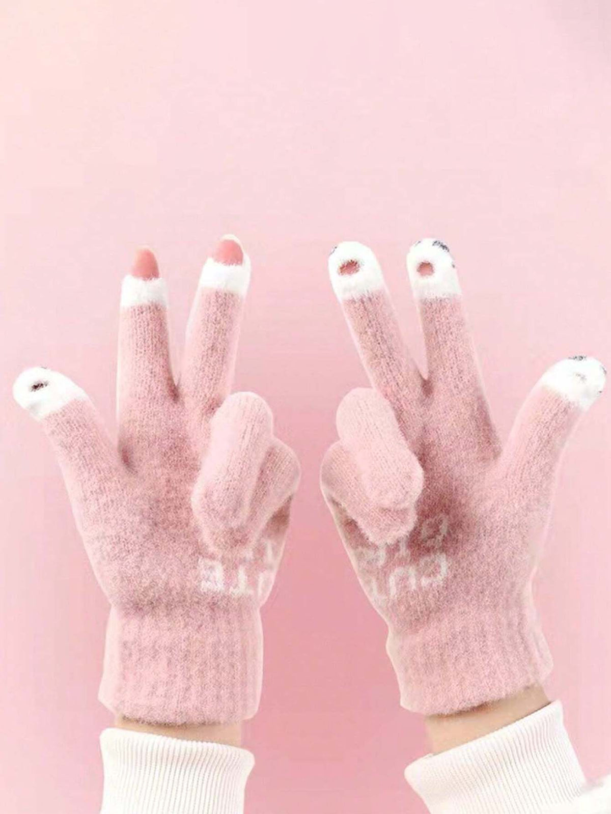 Cute Knitted Wool Gloves - Pink - FD ⚡