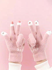 Cute Knitted Wool Gloves - Pink - FD ⚡