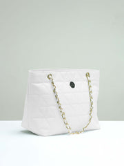 Geo Pattern Quilted Chain Tote Bag - White - FD ⚡