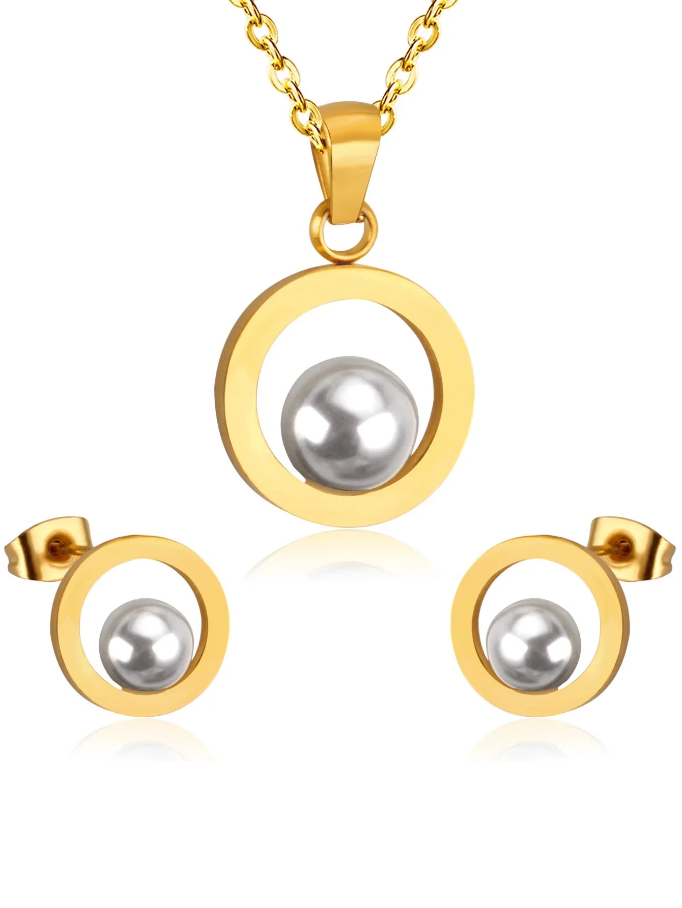 Mio Pearl Decor Pendant & Stud Earrings Set - FD ⚡