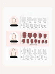 24pcs Gemstone & Pearl Decorated Fake Nail & 1pc Tape - FD ⚡