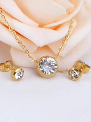Stainless steel cubic zirconia earrings and necklace set - FD ⚡