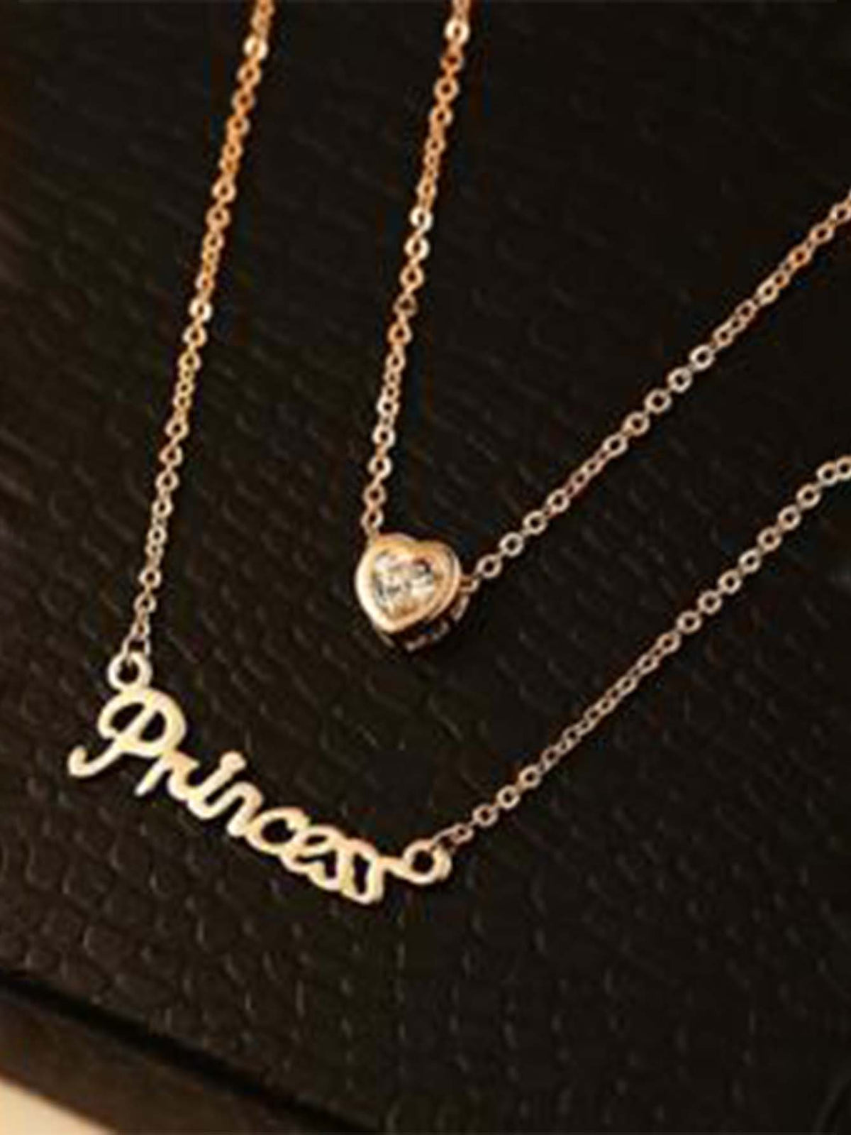 Princess Letter & Rhinestone Charm Layered Necklace  - FD ⚡