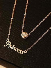 Princess Letter & Rhinestone Charm Layered Necklace  - FD ⚡