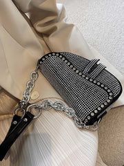 Rhinestone Decor Chain Flap Bag - FD ⚡
