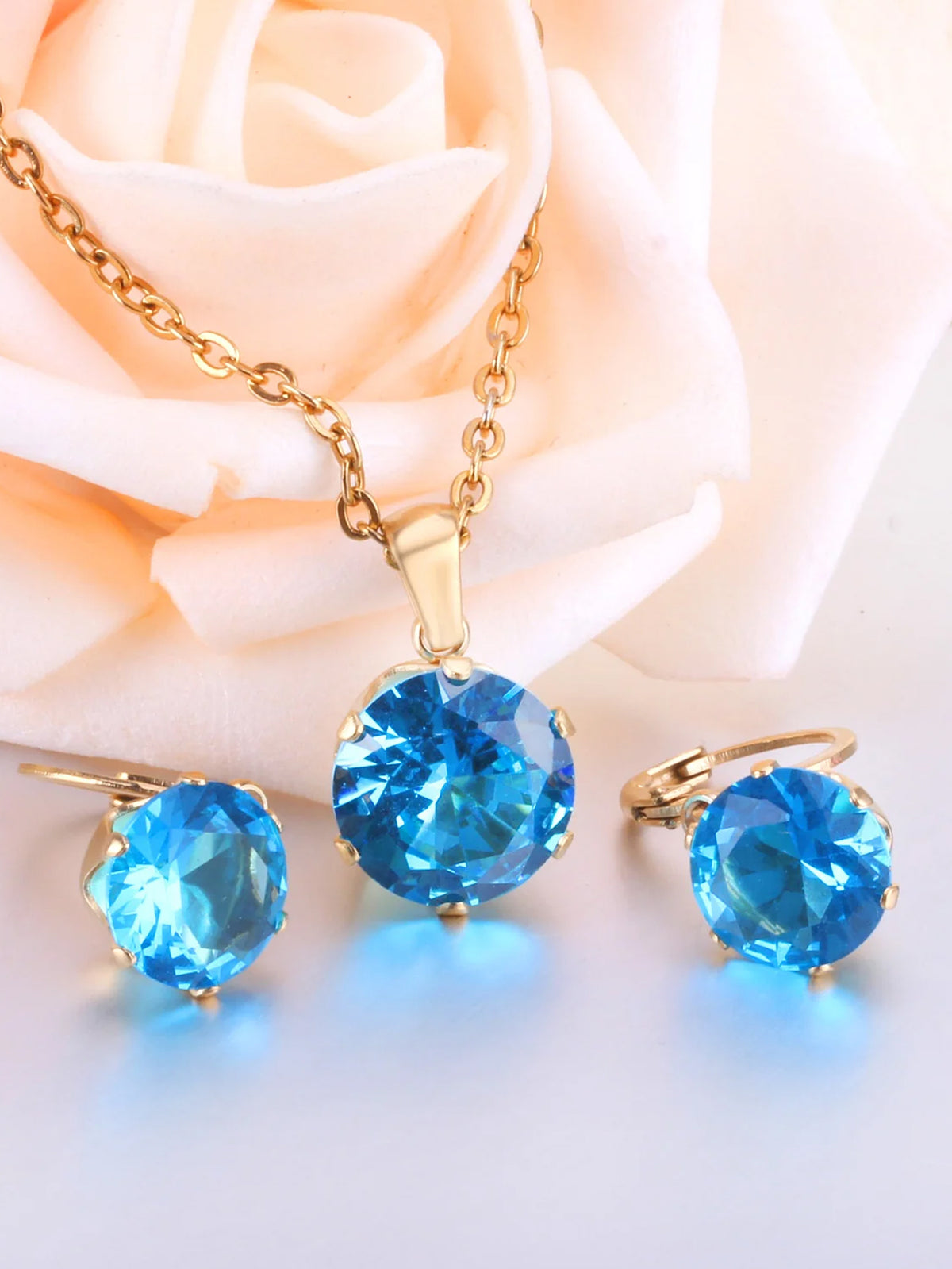 Sapphire Zircon Pendant Necklace & Earrings Set - FD ⚡