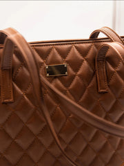 Quilted Pattern Shoulder Tote Bag  - Brown - FD ⚡