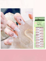 24pcs Gemstone & Pearl Decorated Fake Nail & 1pc Tape - FD ⚡
