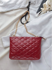 Stitch Detail Chain Square Bag - Red - FD ⚡