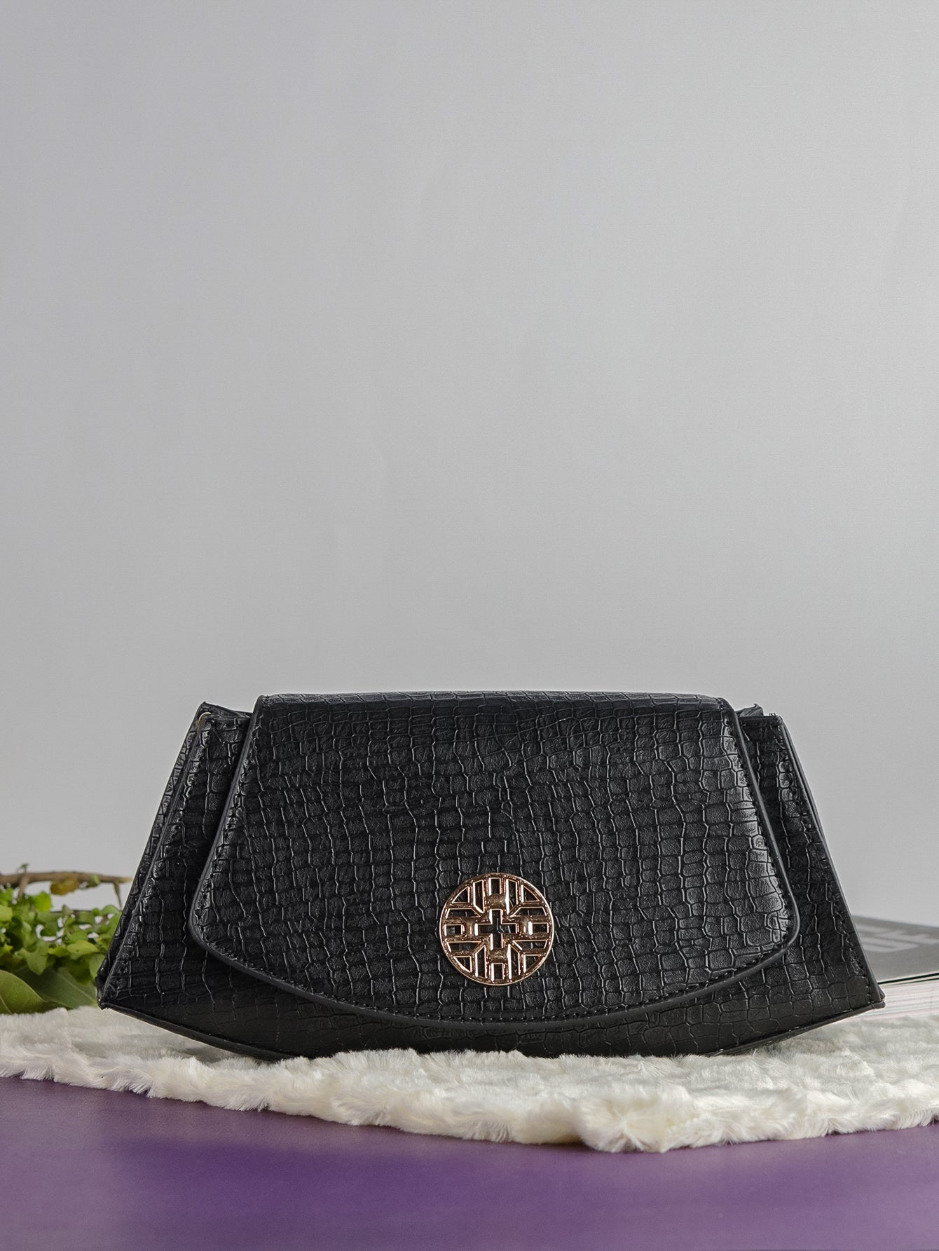 Snakeskin Pattern Flap Chain Evening Bag - Black - FD ⚡