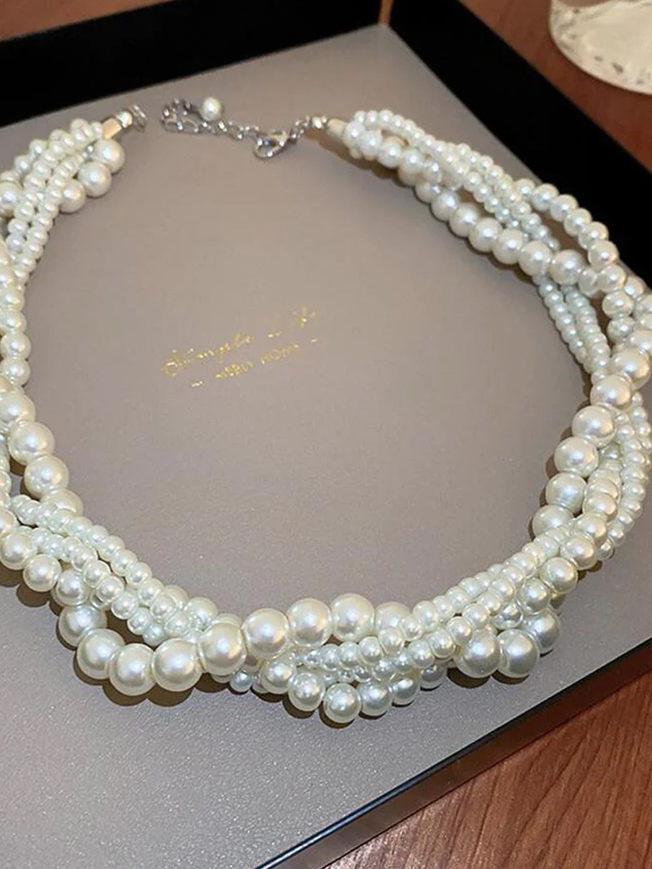 1pc Pearl & Twisted Rope Design Multi-layer Necklace