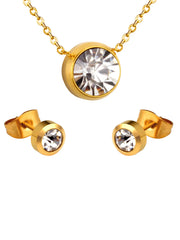 Stainless steel cubic zirconia earrings and necklace set - FD ⚡