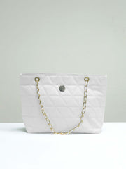 Geo Pattern Quilted Chain Tote Bag - White - FD ⚡