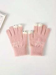 Cute Knitted Wool Gloves - Pink - FD ⚡