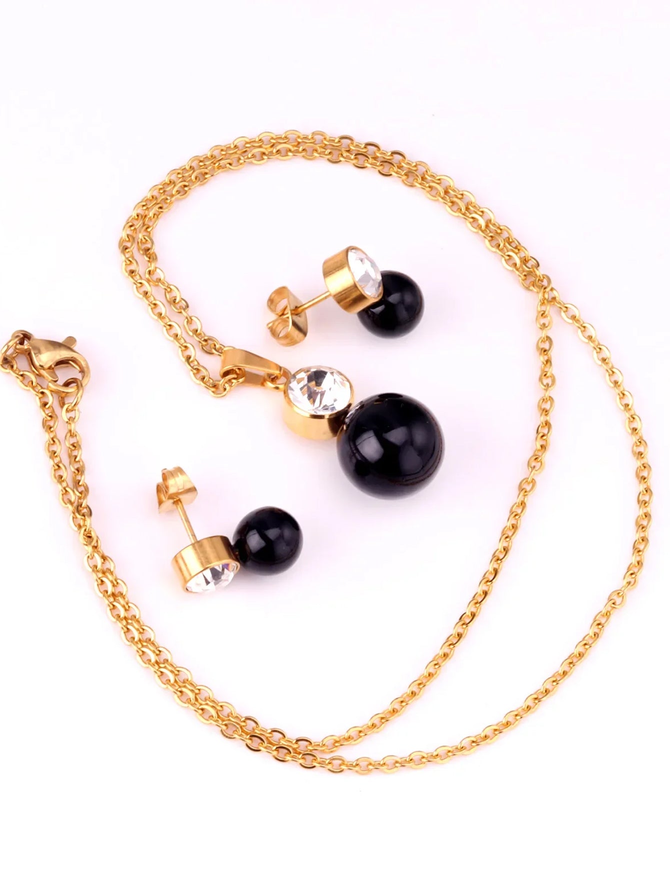 Hex Zircon Decor Necklace & Stud Earring Set - FD ⚡