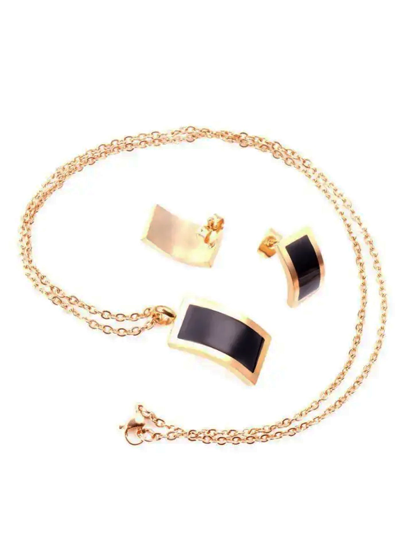 Curved geometric necklace and earring set