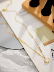 1pc Stainless Steel Roman Numerals Detail Round Charm Necklace - Multicolor - FD ⚡