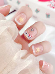 24pcs Kitty Print Fake Nail & 1pc Tape - FD ⚡