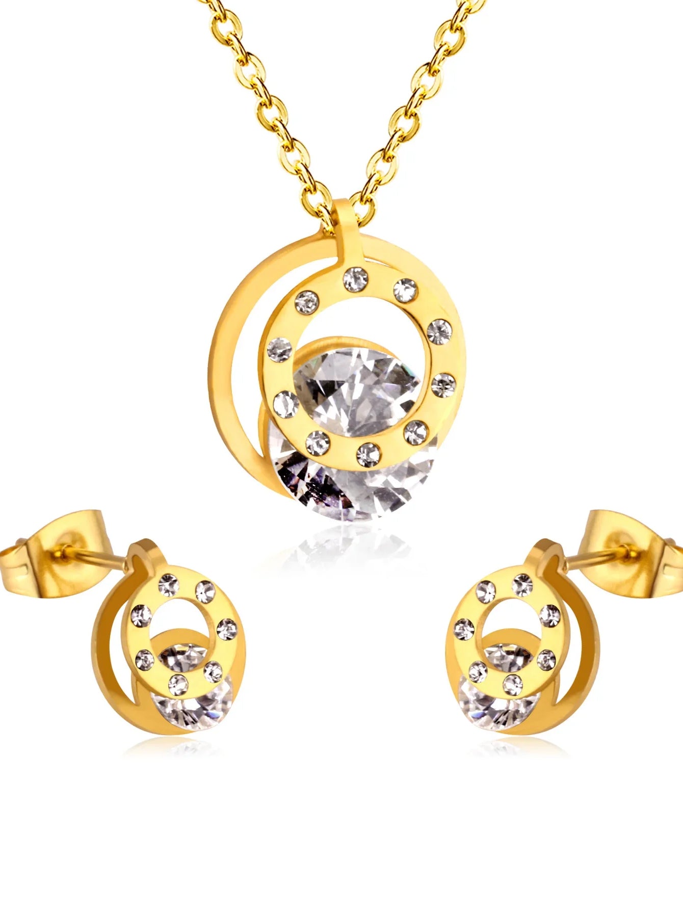 3pcs Stainless Steel Zircon Jewelry Set