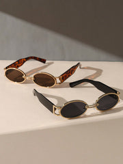 2pcs Vintage Oval & Rectangle Gold Frame Turtle Skin Print Temple Glasses