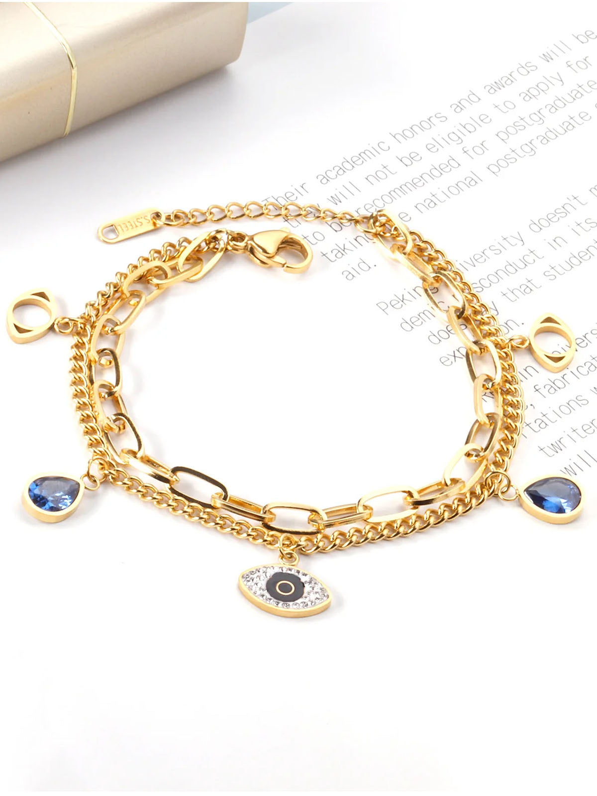 Stainless Steel Eye Zircon Snake Chain Bracelet - FD ⚡