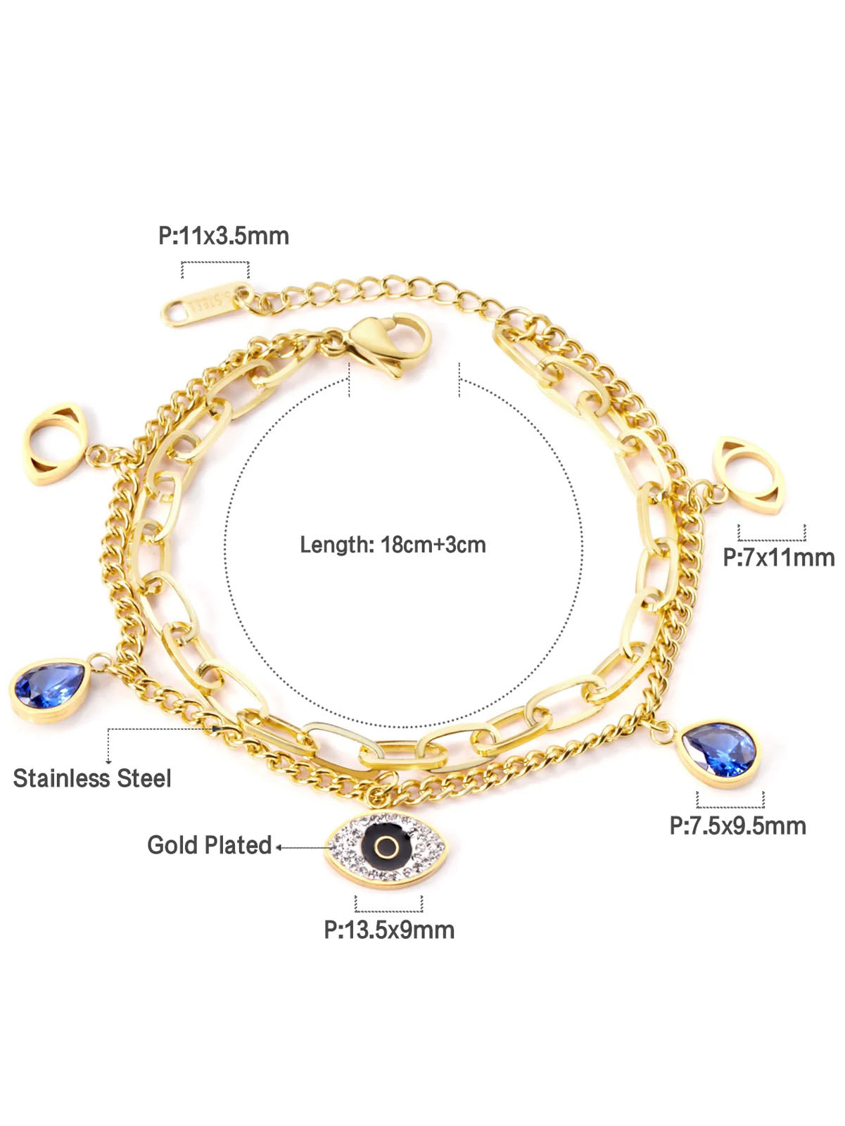 Stainless Steel Eye Zircon Snake Chain Bracelet - FD ⚡
