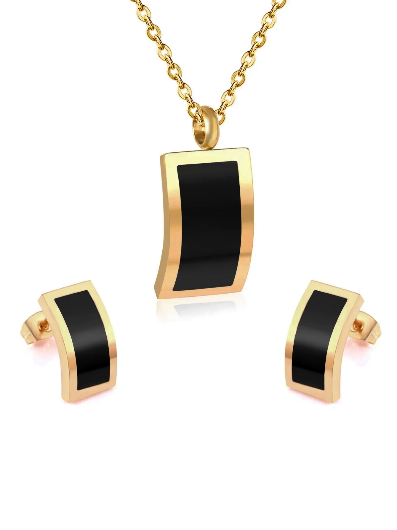 Curved geometric necklace and earring set