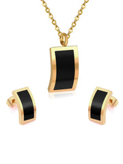 Curved geometric necklace and earring set