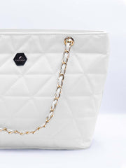 Geo Pattern Quilted Chain Tote Bag - White - FD ⚡