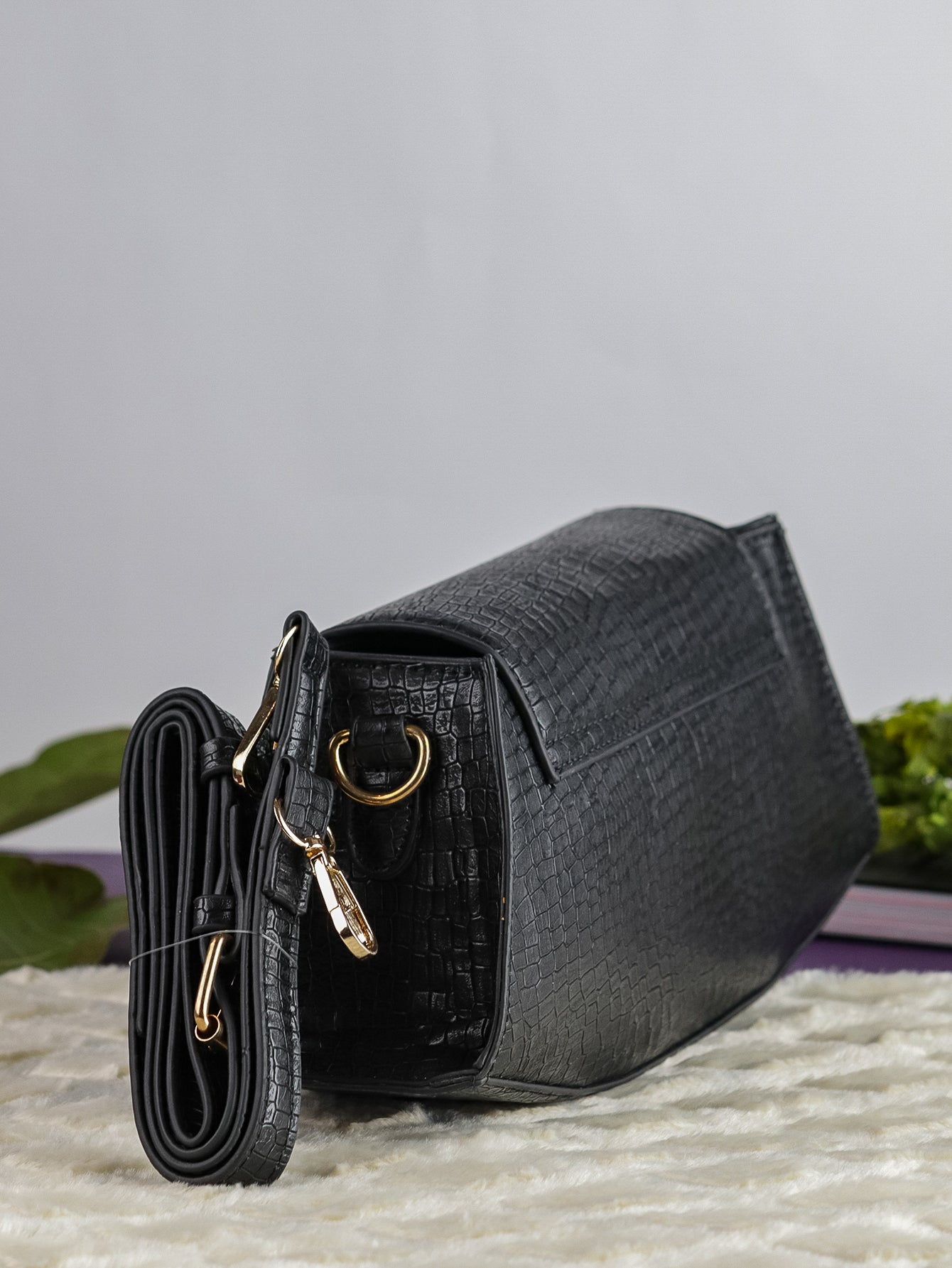 Snakeskin Pattern Flap Chain Evening Bag - Black - FD ⚡