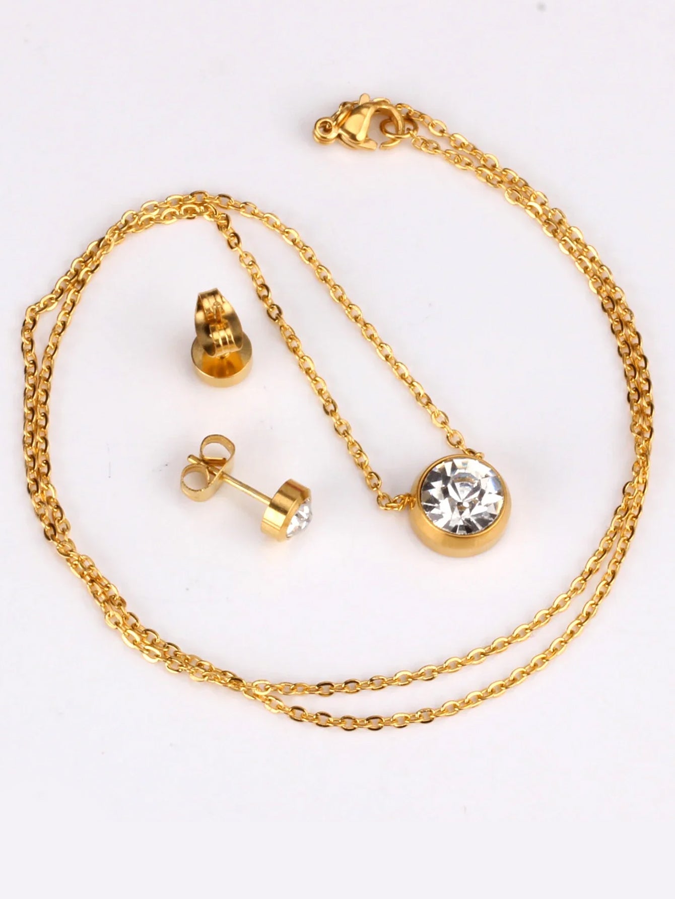 Stainless steel cubic zirconia earrings and necklace set - FD ⚡