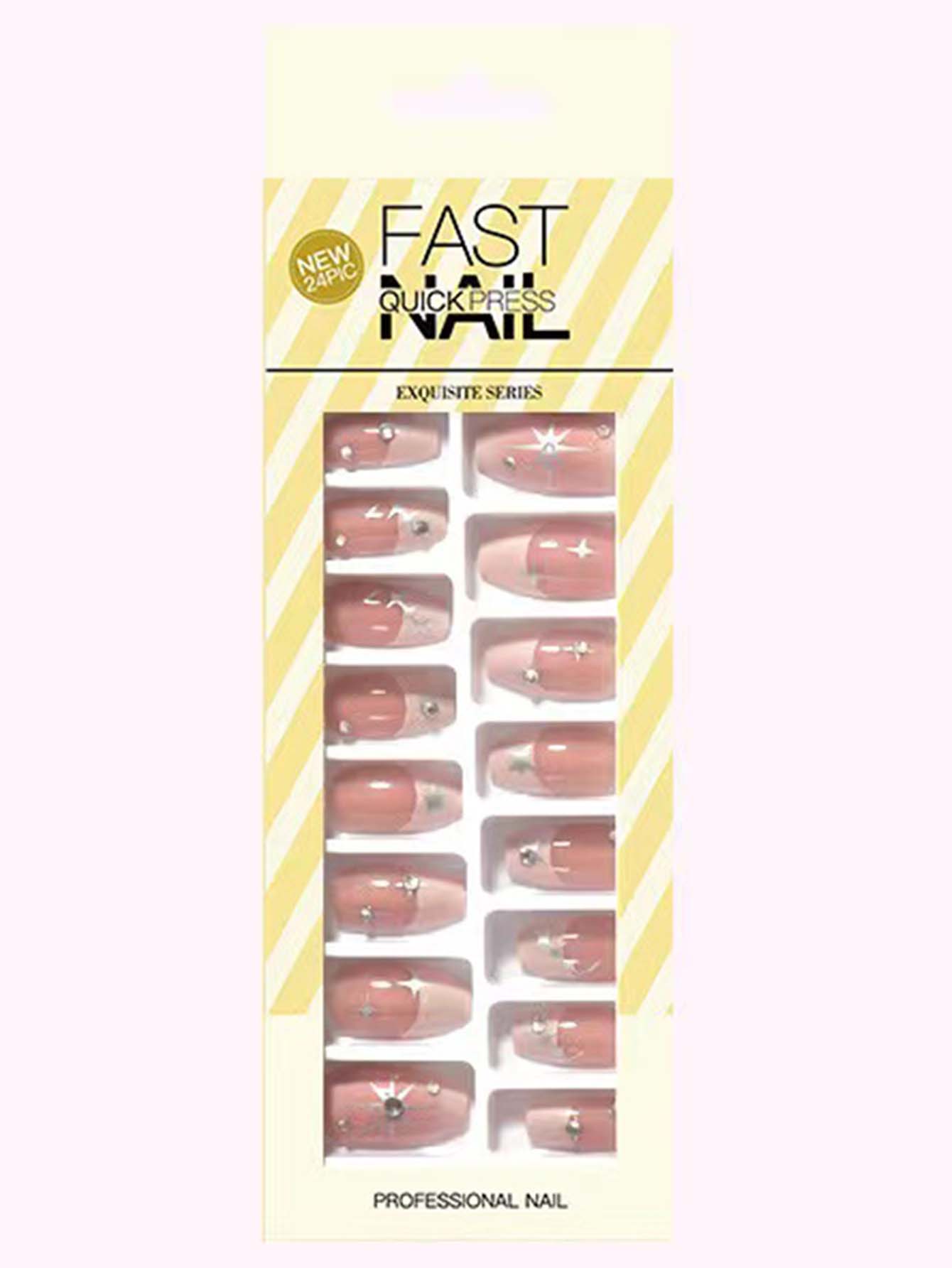 24pcs Multicolor Fake Nail & 1pc Tape - FD ⚡