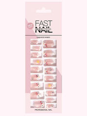 24pcs Kitty Print Fake Nail & 1pc Tape - FD ⚡