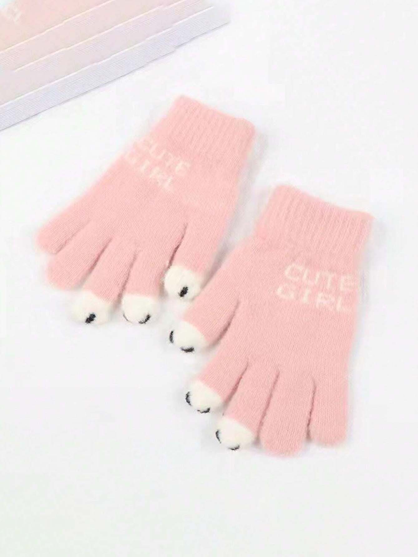 Cute Knitted Wool Gloves - Pink - FD ⚡