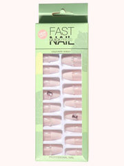 24pcs Gemstone & Pearl Decorated Fake Nail & 1pc Tape - FD ⚡