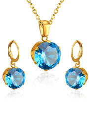 Sapphire Zircon Pendant Necklace & Earrings Set - FD ⚡