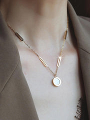 1pc Stainless Steel Roman Numerals Detail Round Charm Necklace - Multicolor - FD ⚡
