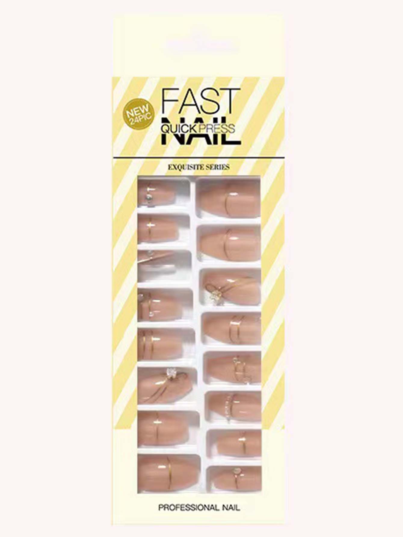 24pcs Gemstone Decor Fake Nail & 1pc Tape - FD ⚡