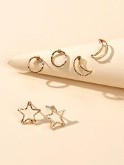 3pairs Moon & Star Design Stud Earrings - FD ⚡