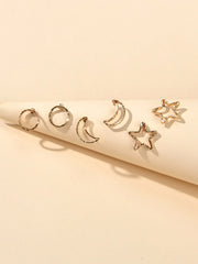 3pairs Moon & Star Design Stud Earrings - FD ⚡